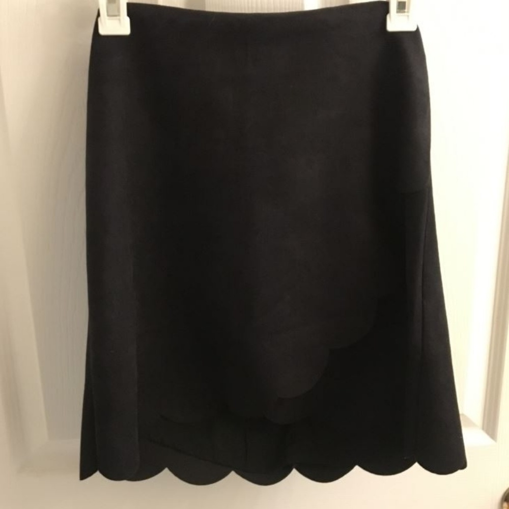 Black Suede Scallop Hem Skirt- Boho Beach Wear